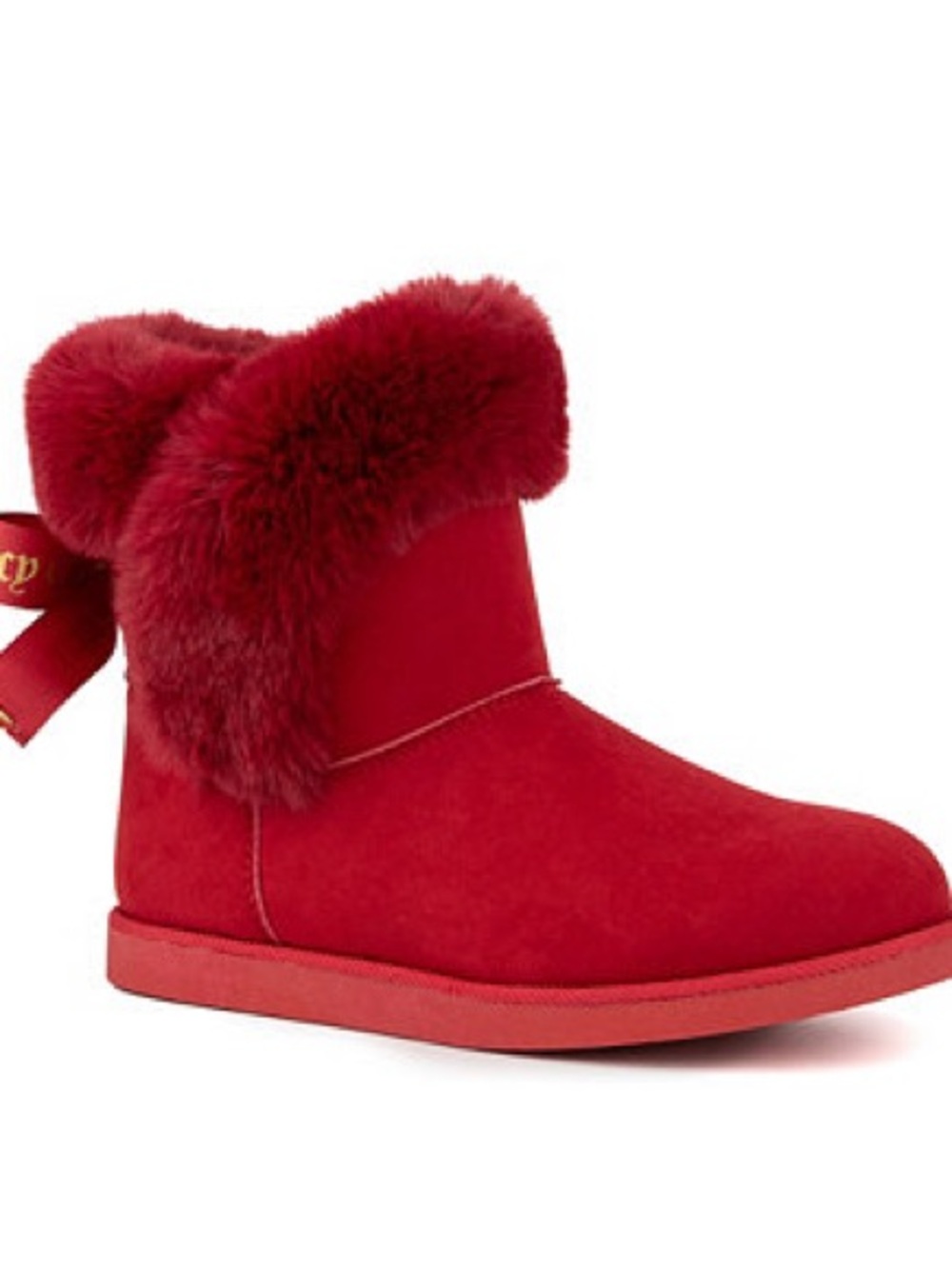 New in Box NWT Juicy Couture Red Faux-Fur Cuff Winter Ankle Boots
